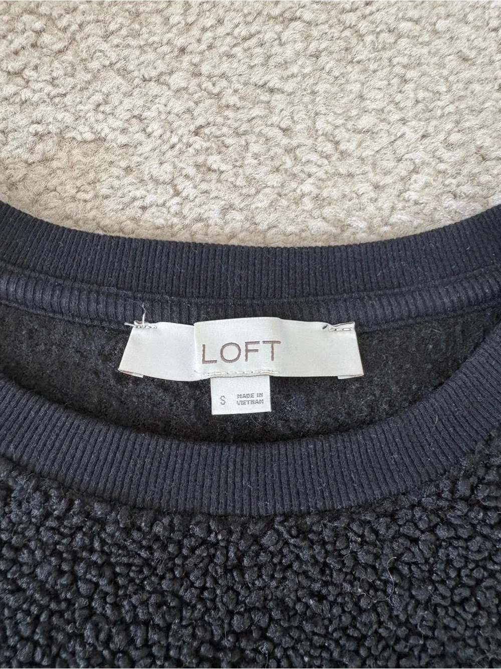 LOFT Black Sherpa Crewneck Sweater